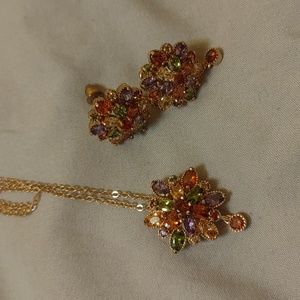 New mona lisa multi color cz rose gold necklace & earrings set 16" with extensio